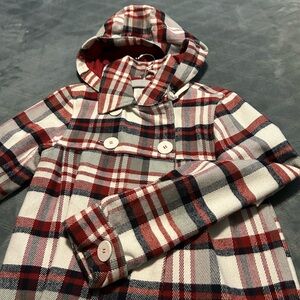 Hurley Plaid Long Peacoat with Removable Hood